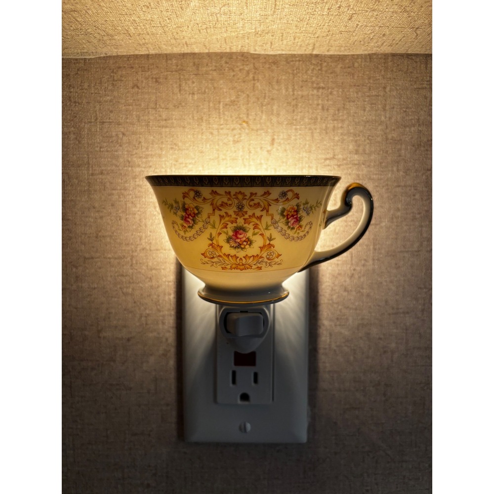Vintage Floral Teacup Night Light Upcycled Porcelain Shabby Chic Decor 103